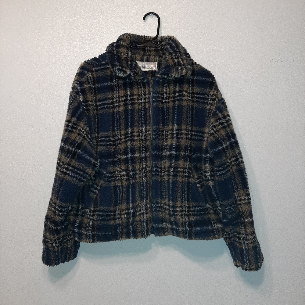 Blue & Tan Berber Fleece Jacket Sz M